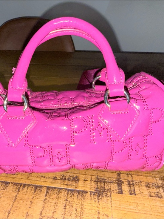 Paris Hilton Handbags - Paris Hilton Hot Pink Quilted Patent Barrel Satchel Bag